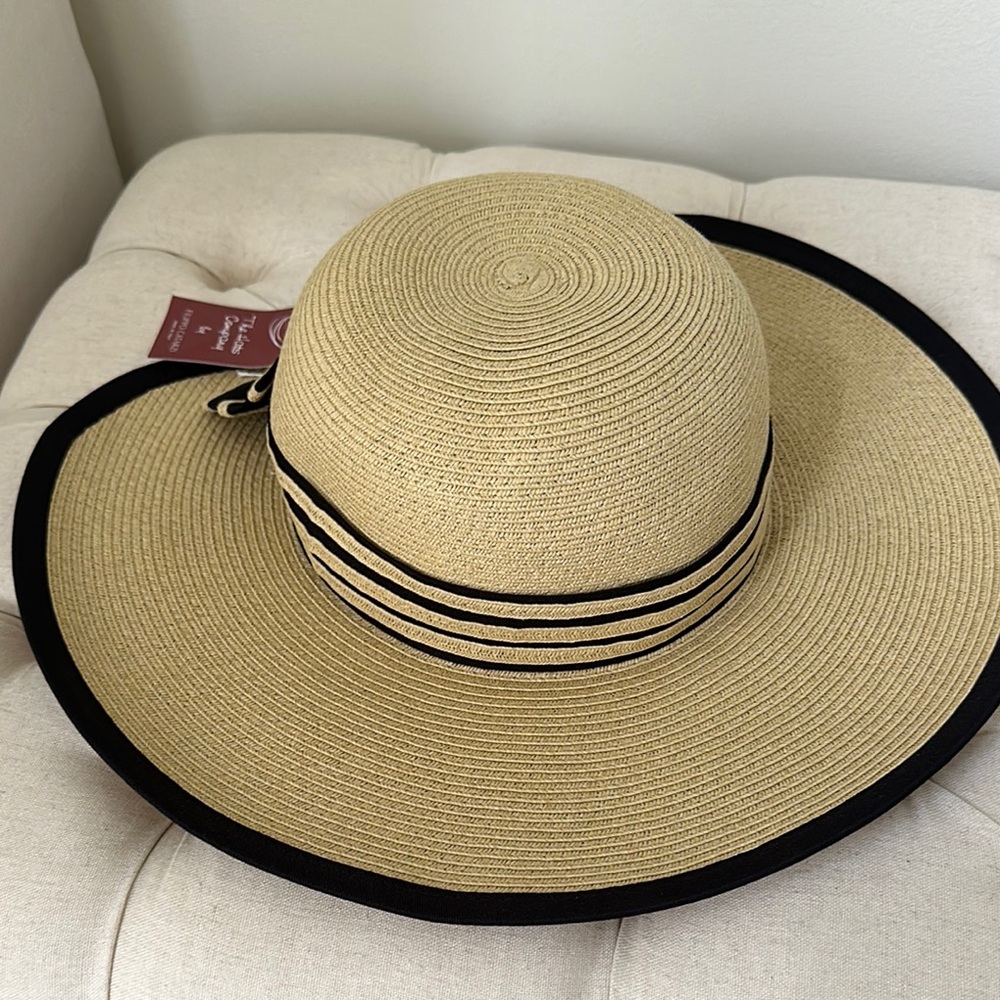 Elegant Tan Sun Hat with Black Trim